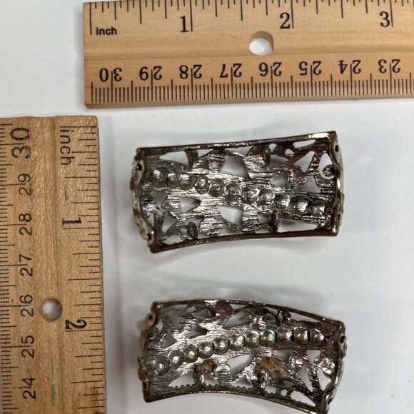 Pair of 2 Vintage Style Silver Tone Filigree Rhinestone Shoe Clips For Heels Or - Picture 11 of 11